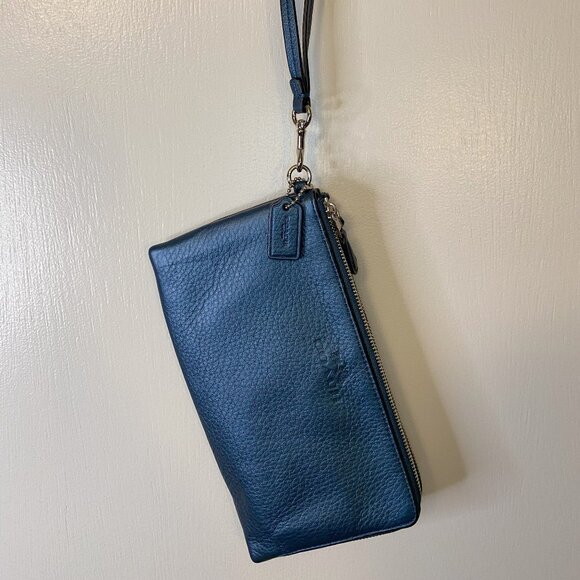Coach Double Corner Zip Wristlet 6649 - Metallic Blue - Picture 1 of 10